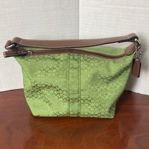 Coach Leaf Green Canvas Soho Mini Signature Top Handle Bag Brown Leather Trim